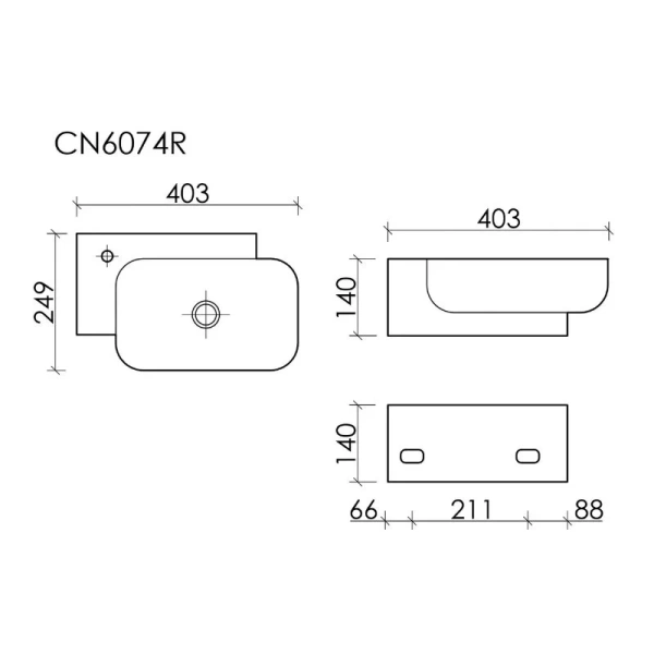 Раковина Ceramica Nova Element 40 см чаша слева белая CN6074L (детальная фотография), подвесные, пристенные