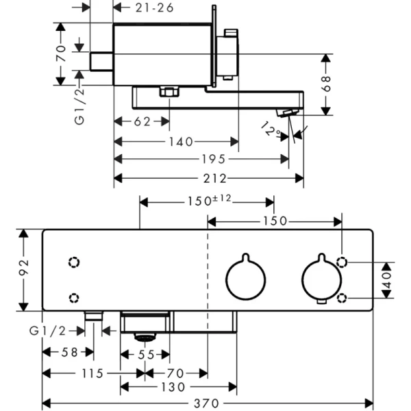 Смеситель для ванны Hansgrohe ShowerTablet 13107 термостатический (детальная фотография), для ванны