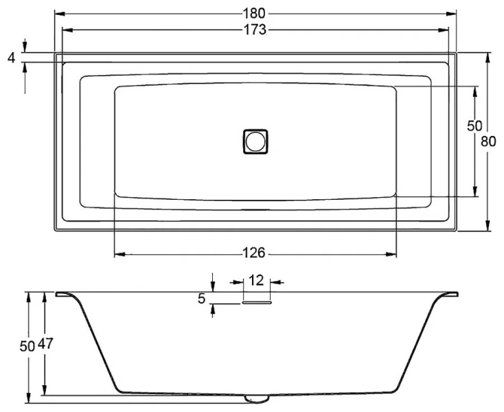 Ванна акриловая Riho Still Square 180х80 см белая B099001005 (детальная фотография), без гидромассажа, большие