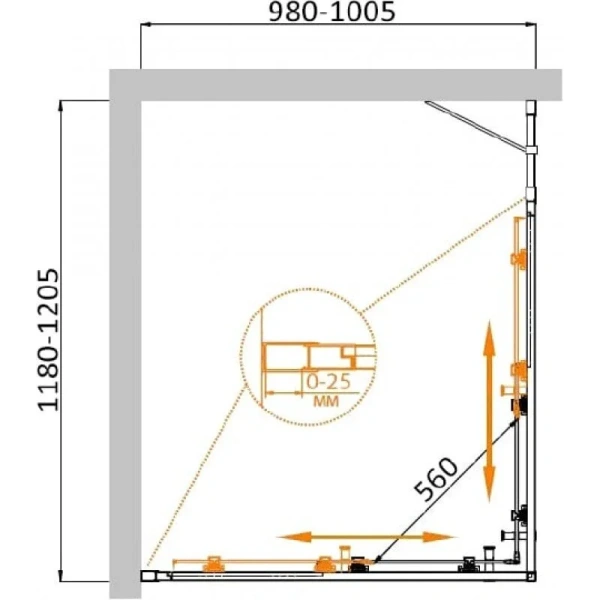 Душевой уголок Cezares Molveno 120х100 см стекло рифленое MOLVENO-AH-21-100+20-P-Cr (детальная фотография), прямоугольные