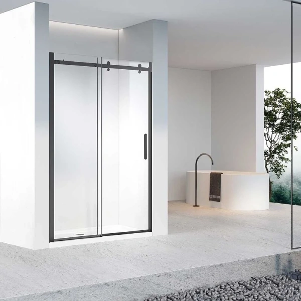 Душевая дверь в нишу Vincea Como-N 160 см профиль черный стекло прозрачное VDS-4CN160CLB (детальная фотография)