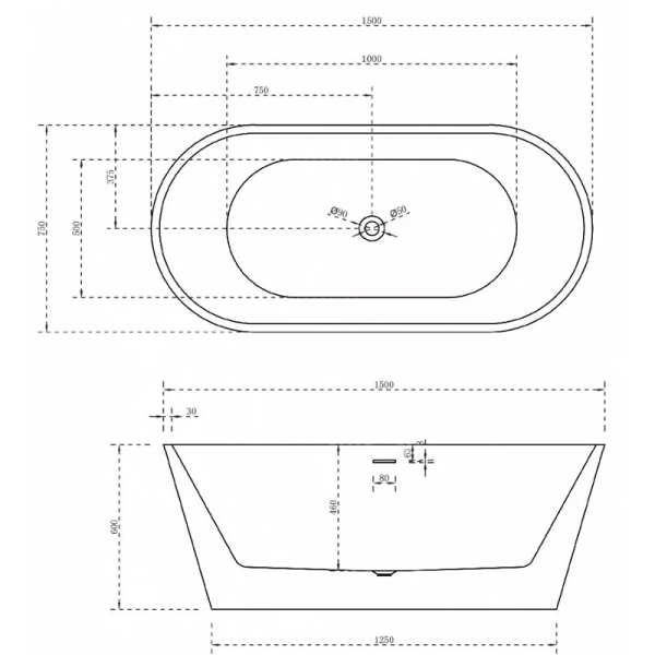 Акриловая ванна Abber 150х75 см отдельностоящая AB9320-1.5 (детальная фотография), акриловые