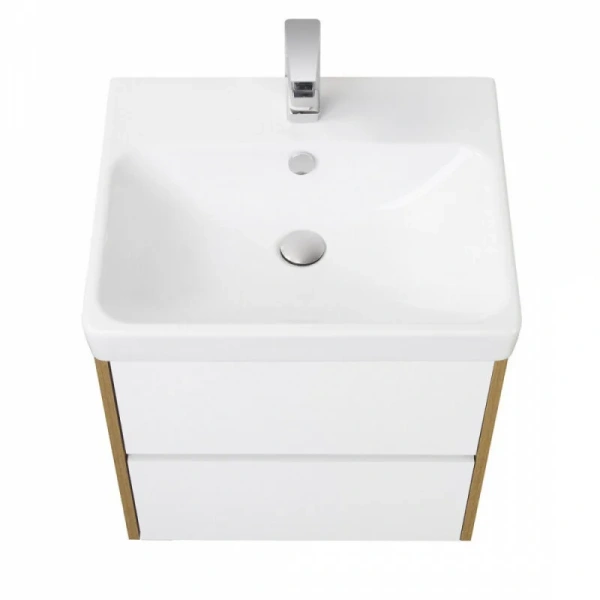 Тумба с раковиной подвесная Акватон Сканди 55 см белая/дуб рустикальный 1A2517K0SDZ90 (детальная фотография), комплект (набор)