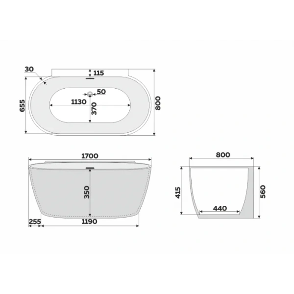 Ванна акриловая Delice Voyage 170х80 см белая матовая DLR440106W (детальная фотография), акриловые