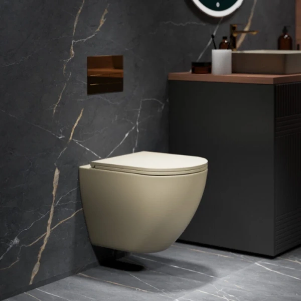 Унитаз подвесной Grossman бежевый матовый GR-4455BEMS (детальная фотография), с задним подводом воды