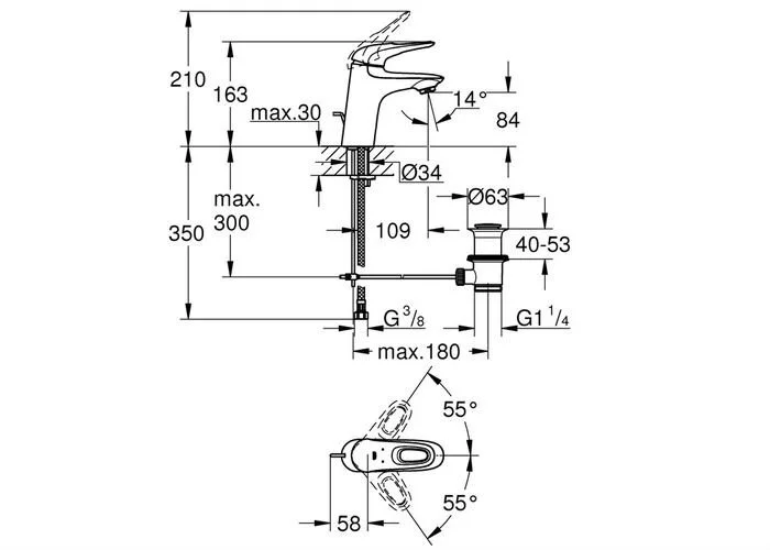 Смеситель для раковины Grohe Eurostyle 23564003 (детальная фотография), для раковины