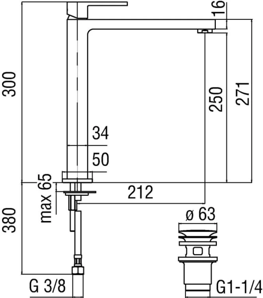 Смеситель для раковины Nobili Up UP94128/2 высокий (детальная фотография), для раковины