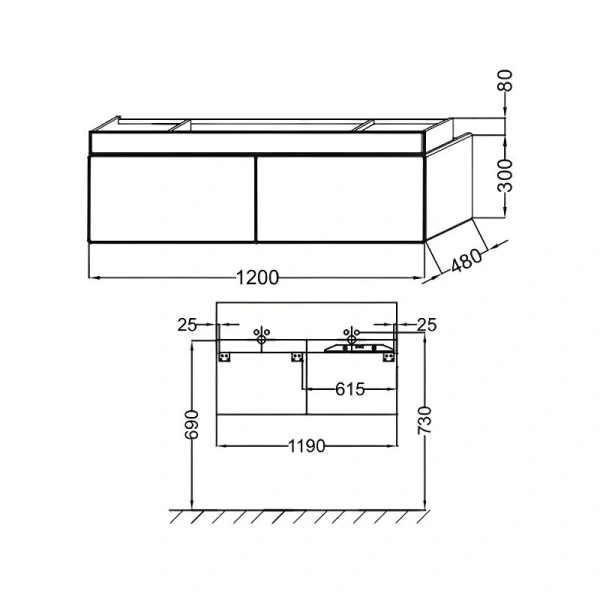 Тумба под раковину подвесная Jacob Delafon Terrace 120 см черный лак EB1188-274 (детальная фотография), нет в наличии