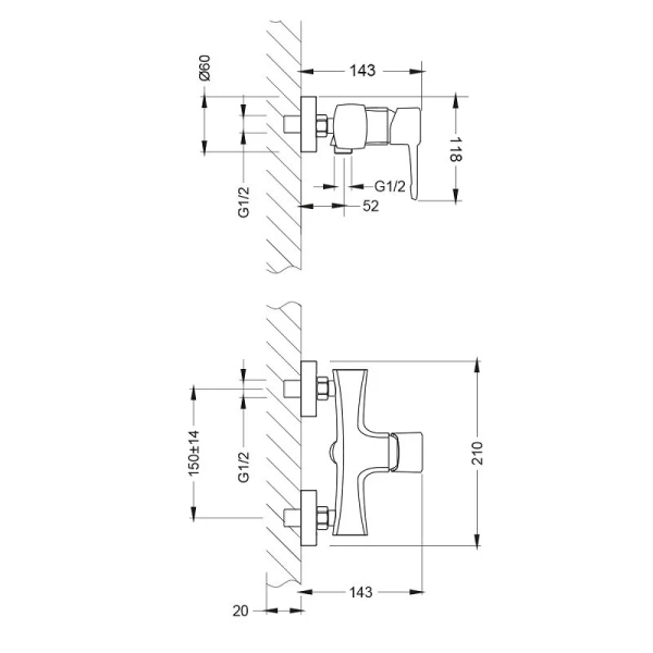 Смеситель для душа Lemark Evitta с душевой лейкой, хром LM0503C (детальная фотография), для душа
