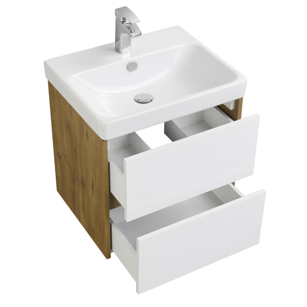Тумба под раковину подвесная Акватон Сканди 55 см белая/дуб рустикальный 1A251701SDZ90 (детальная фотография), современная, hi-tech