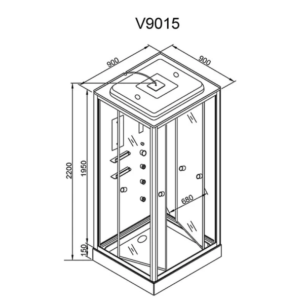 Душевая кабина Deto V 90х90 см средний поддон V9015 (детальная фотография), квадратные