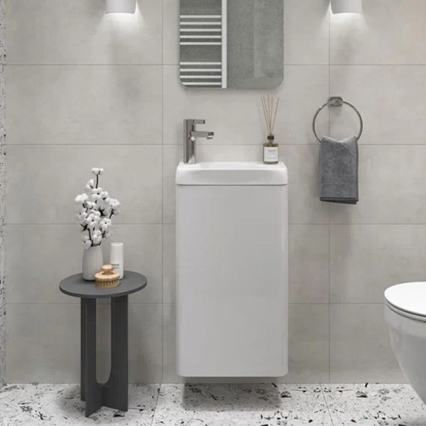 Тумба под раковину подвесная Velvex Bio 40 см tp.BIO.BIO.MAXI.40.1D белый глянец (детальная фотография), в наличии