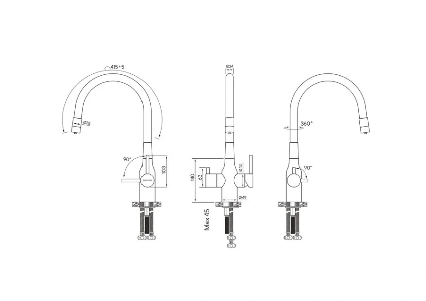 Смеситель для кухни Paulmark Salix золото/белый Sa213419-Gw (детальная фотография), для кухни