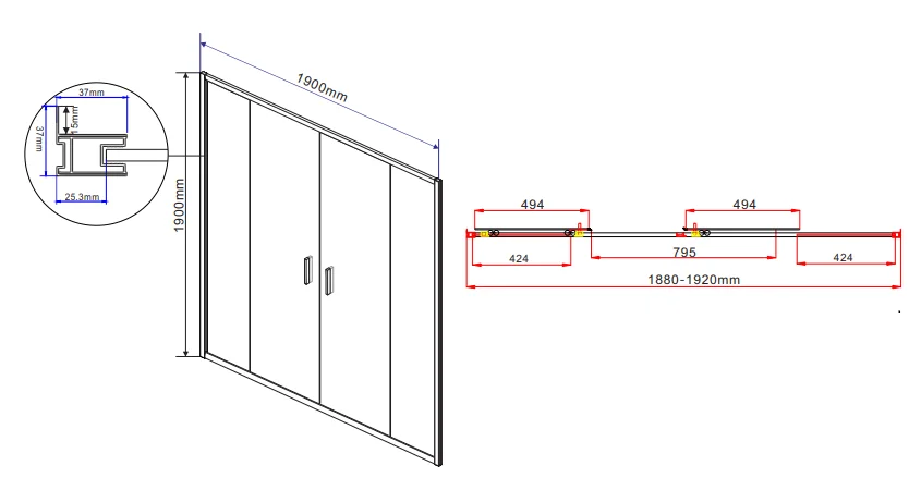 Душевая дверь в нишу Vincea Garda 190 см стекло прозрачное VDS-1G2190CL (детальная фотография), современные, hi-tech