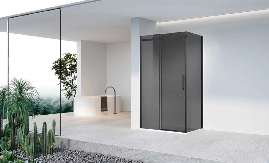 Душевой уголок Vincea Como-N 160х80 см профиль черный стекло тонированное VSR-4CN8016CGB (детальная фотография), стеклянные, угловые, без поддона