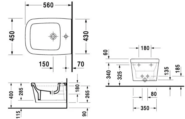 Биде подвесное Duravit Esplanade белое 2265100000 (детальная фотография), подвесные, встраиваемые