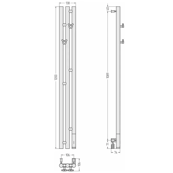 Полотенцесушитель электрический Сунержа Терция 3.0 10.6х120 см правый без покрытия 00-5845-1211 (детальная фотография), современные, hi-tech