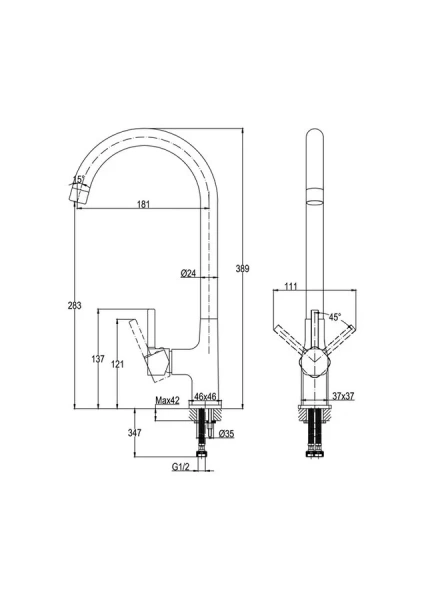 Смеситель для кухни Cersanit Elio черный матовый 68261 (детальная фотография), для кухни