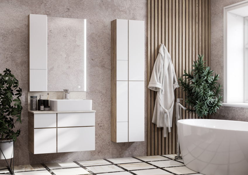 Шкаф подвесной Акватон Мишель 43 см дуб эндгрейн, белый 1A244203MIX40 (детальная фотография), современные, hi-tech