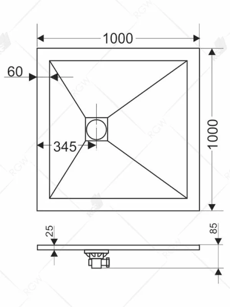 Душевой поддон RGW Stone Tray ST-G 100х100 см графит 16152100-02 (детальная фотография), низкие до 15 см