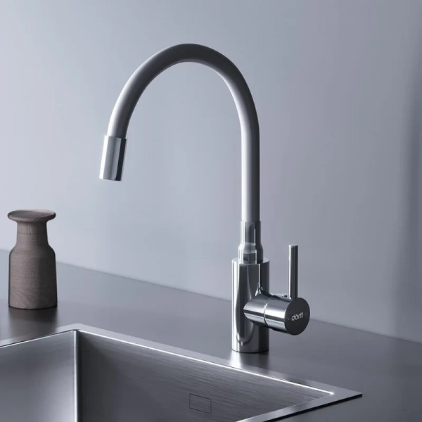 Смеситель для кухни Dorff Logic хром/белый D3007633 (детальная фотография), хром, белые, комбинированные