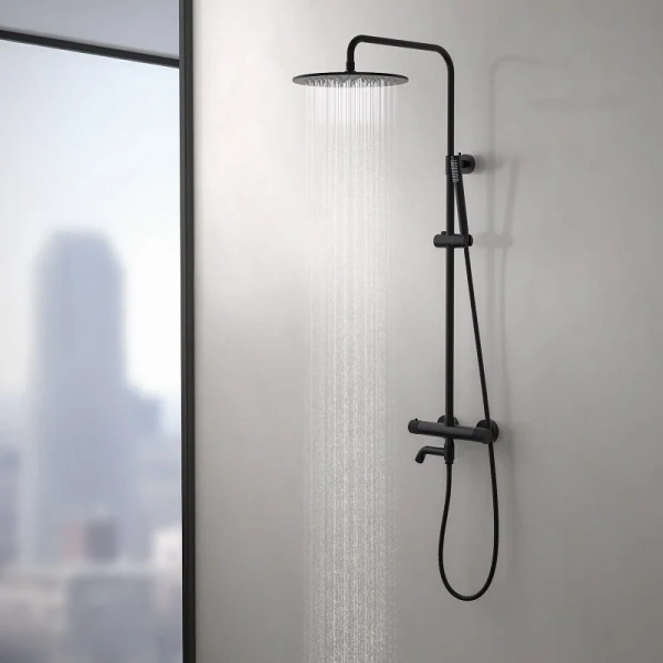 Душевая стойка Timo Saona черная SX-2380/03 (детальная фотография), с изливом