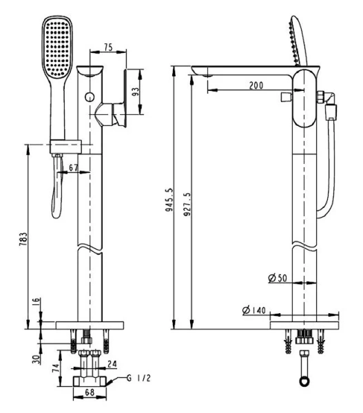 Смеситель для ванны Bravat Gina отдельностоящий F665104C-B3-ENG (детальная фотография), для ванны