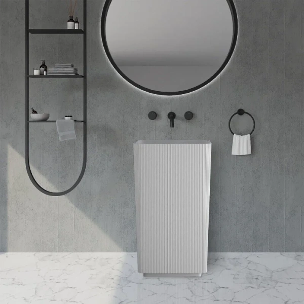 Раковина напольная Abber Stein белая матовая AS2505-H (детальная фотография), прямоугольной формы