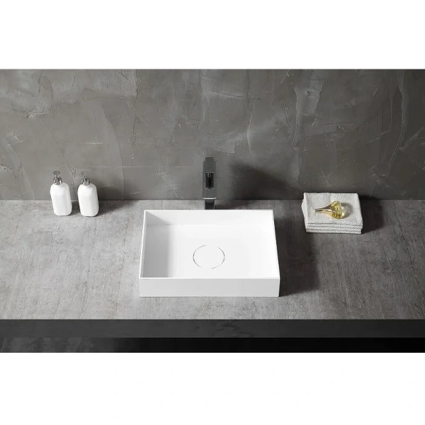 Раковина Abber Stein 50 см белая матовая AS2621 (детальная фотография), в форме чаши, прямоугольной формы, плоская