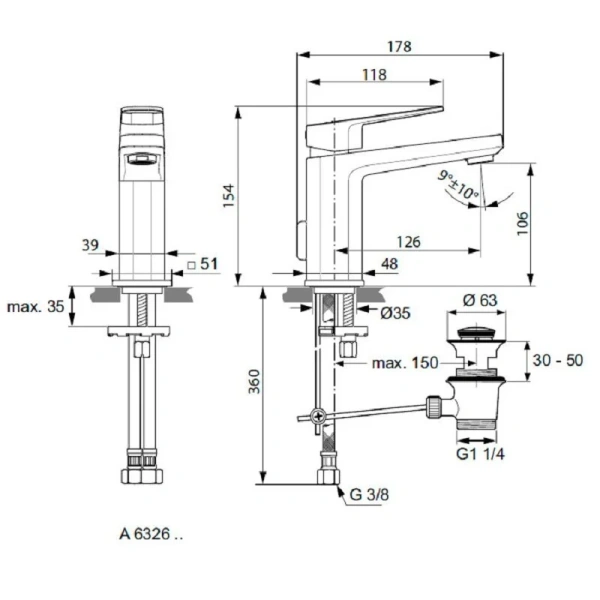 Смеситель для раковины Ideal Standard Tonic II с донным клапаном A6326AA (детальная фотография), для раковины