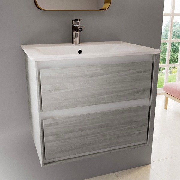 Тумба под раковину подвесная Ideal Standard Connect Air 60 см светло-серое дерево, белый матовый E0818PS (детальная фотография), современная, hi-tech