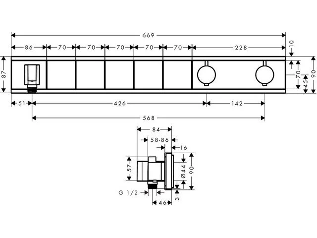Смеситель для душа Hansgrohe RainSelect 15358 для 5 потребителей (детальная фотография), современные, hi-tech