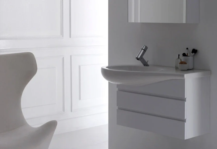 Раковина Laufen Ilbagnoalessi One 90 см белая с покрытием LCC 8.1497.6.400.104.1 (детальная фотография), подвесные, пристенные