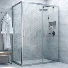 Душевой уголок профиль матовый хром стекло прозрачное Vegas-glass