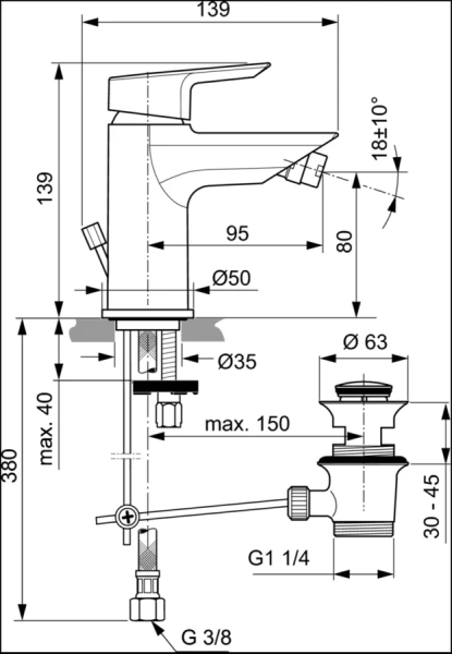Смеситель для биде Ideal Standard Tesi с донным клапаном A6579AA (детальная фотография), для биде