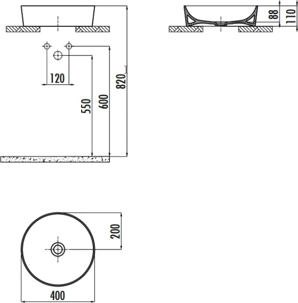Раковина Creavit Ultra 40 см белая UL140-00CB00E-0000 (детальная фотография), современные, hi-tech