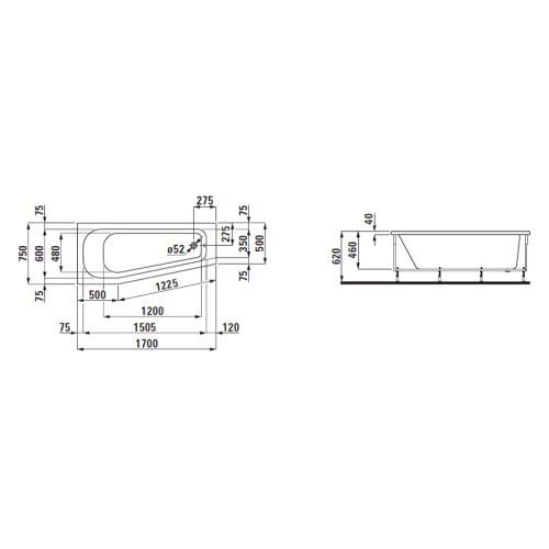 Ванна без дополнительных функций Laufen Solutions 2.2352.1.000.000.1 (детальная фотография), акриловые