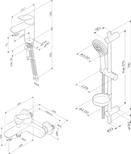 Душевой комплект Am.Pm Like хром F4098000 (детальная фотография), душевые комплекты, наборы index_2