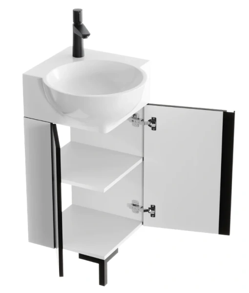 Тумба под раковину напольная Aqwella Porto 36.5 см белая с черным POR0104WB (детальная фотография), моноблок