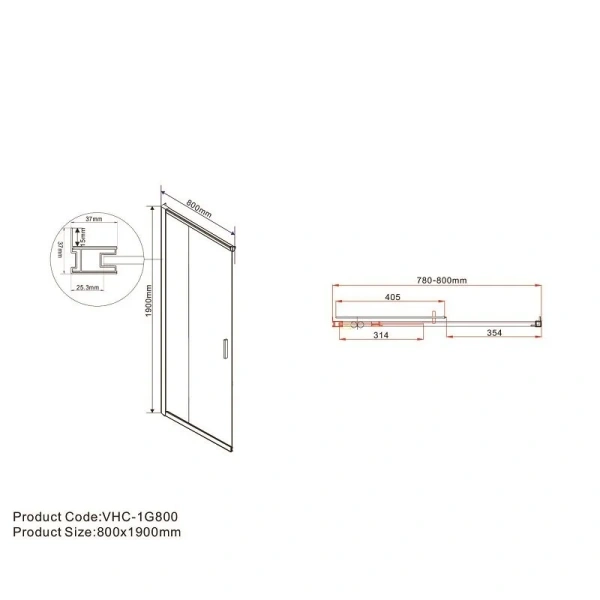 Душевой уголок Vincea Garda VSS-1G8011C 110х80 см прямоугольный (детальная фотография), со средним поддоном