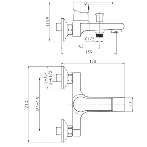 Смеситель для ванны Cersanit Brasko черный матовый 63108 (детальная фотография), для ванны