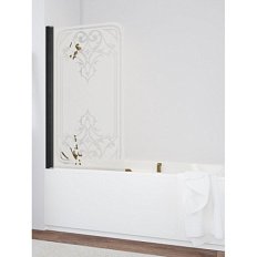 Душевая шторка на ванную профиль черный глянцевый рисунок прозрачный стекло матовоее Vegas-glass