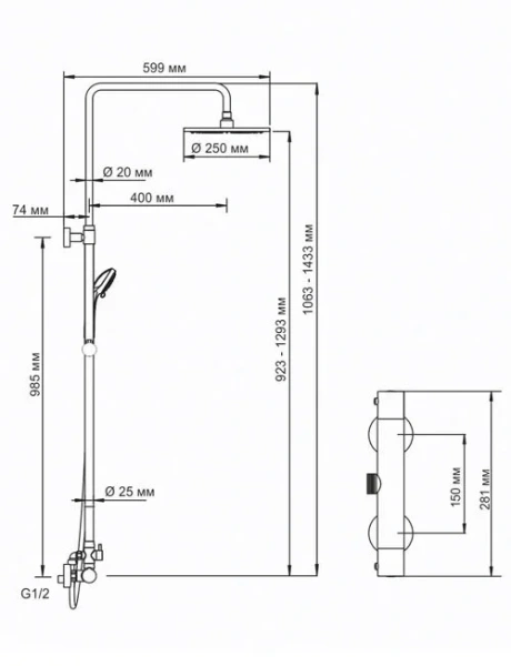 Душевая стойка WasserKRAFT с термостатическим смесителем A13302 (детальная фотография), современные, hi-tech