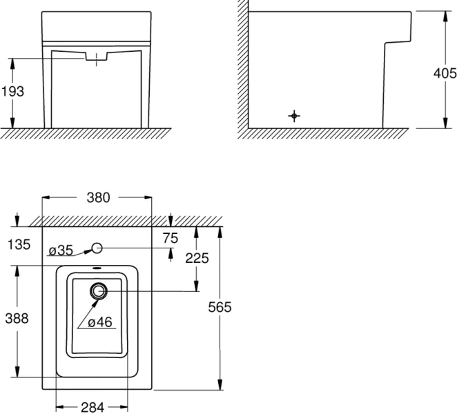 Биде подвесное Grohe Cube Ceramic 3948600H (детальная фотография), современные, hi-tech