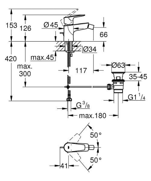 Смеситель для биде Grohe BauEdge хром 23331001 (детальная фотография), для биде