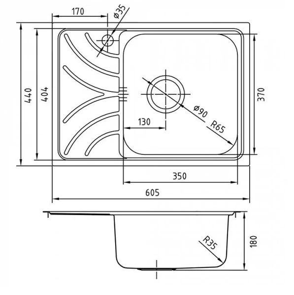 Мойка для кухни IDDIS Arro 60 см чаша справа хром ARR60PRi77 (детальная фотография), врезные