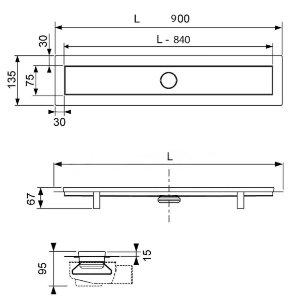 Душевой лоток Tece TECElinus 84 см с основой для плитки 15103090 (детальная фотография), душевой лоток
