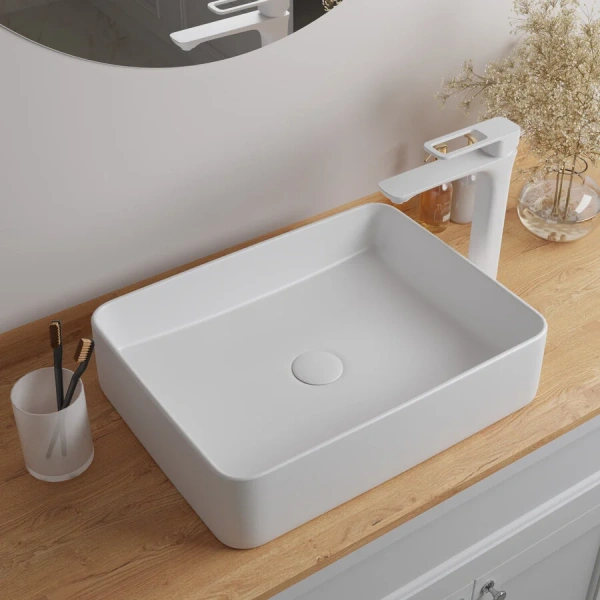 Раковина IDDIS Slide 47 см белая глянцевая SLIWS02i27 (детальная фотография), в форме чаши, прямоугольной формы