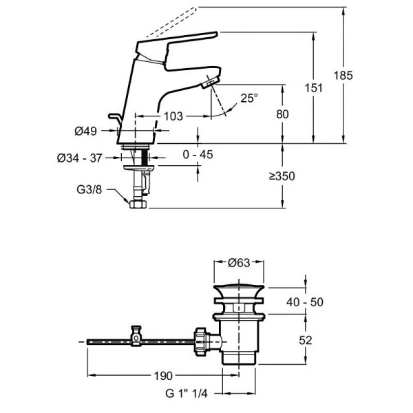 Смеситель для раковины Jacob Delafon Aime с донным клапаном E29869-BL (детальная фотография), для раковины