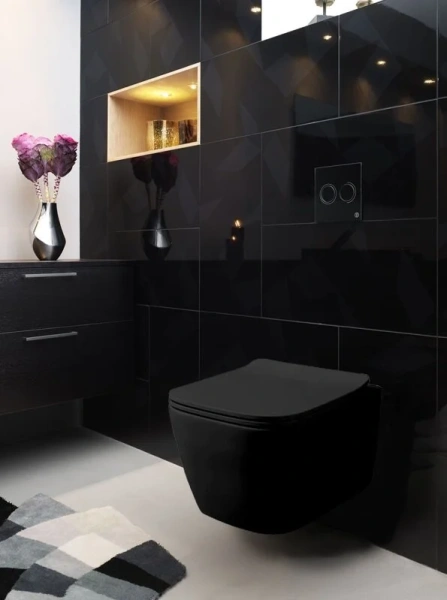 Унитаз подвесной Azario Boca безободковый AZ-2002-MB (детальная фотография), без бачка, со скрытым бачком